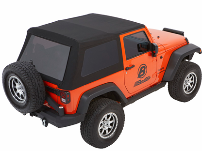 Bestop 56452-17 Trektop Slantback Jeep Logo Soft Top Premium Black Twill for 07-18 Jeep Wrangler JK 2-Door