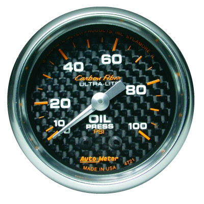AutoMeter Carbon Fiber Series Analog Oil Pressure Gauge (0 to 100) - 4721