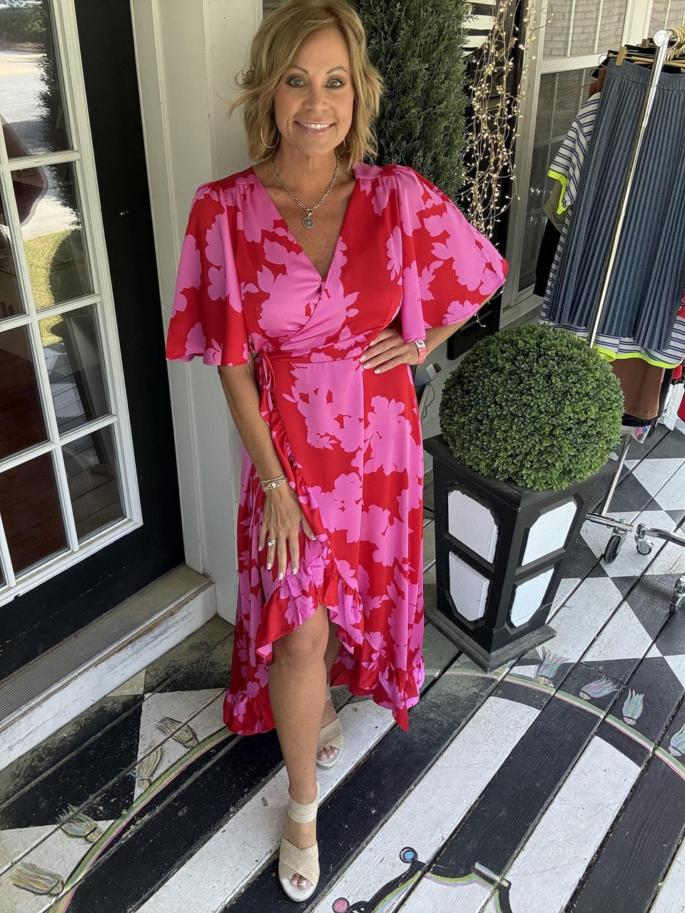 pink wrap dress maxi Floral Embellished Wrap Maxi Dress - Peony
