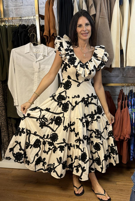 Midnight Garden Ruffle Midi Dress