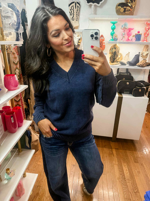 Washed V-Neck Knit Sweater