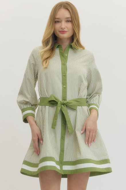 Sage Stripe Belt Dress
