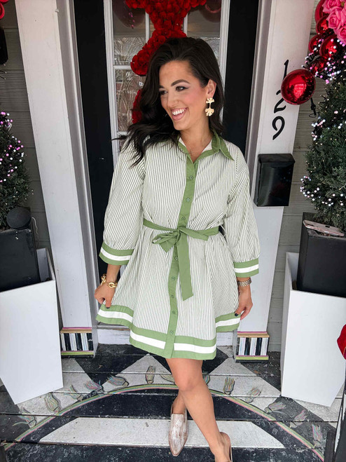 Sage Stripe Belt Dress