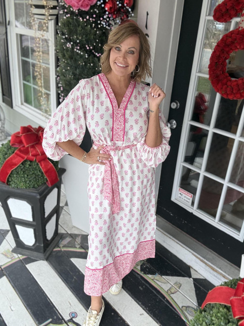 Pink Bloom Belted Maxi Dress