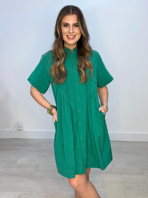 Pleated Collar Shirt Dress