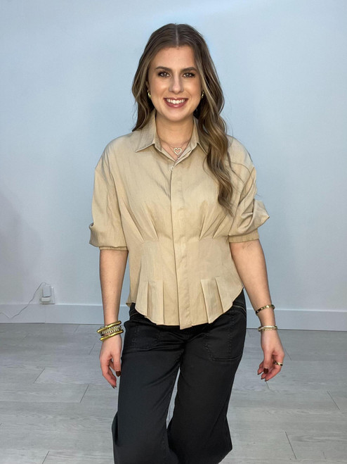Pleated Dart Button Down Blouse