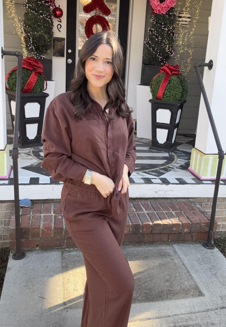 Chocolate Cherry Linen Wide-Leg Pants