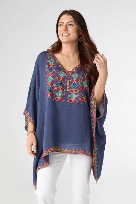 Midnight Embroidered Poncho Top.
