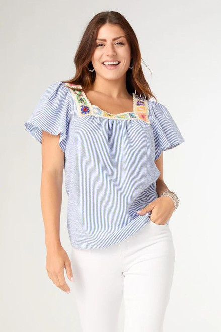 Bluebell Stripe Crochet Blouse