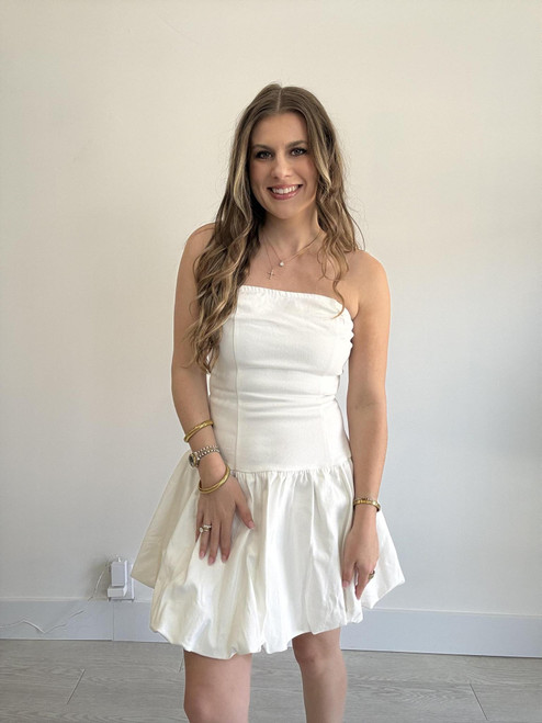 white strapless mini dress