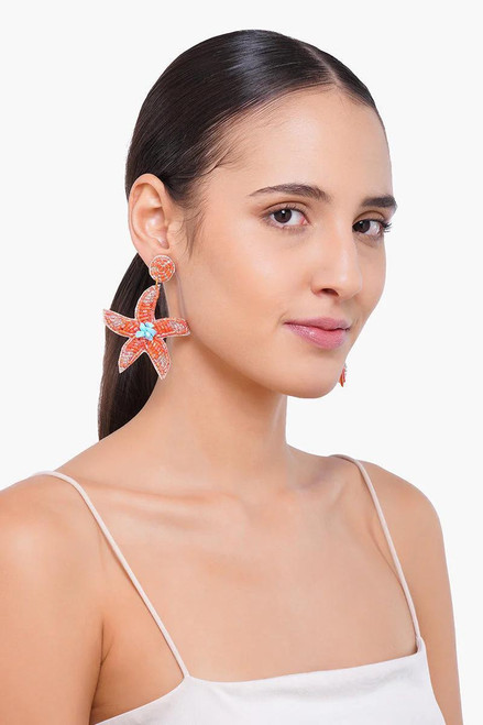 Mandarin Starfish Beaded Earrings