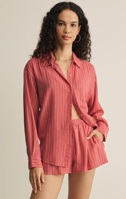 Coral Coast Striped Linen Button-Up