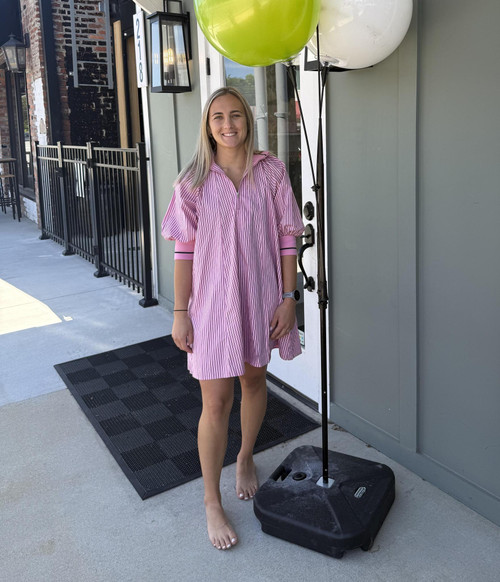Pink Pinstripe Popover Dress
