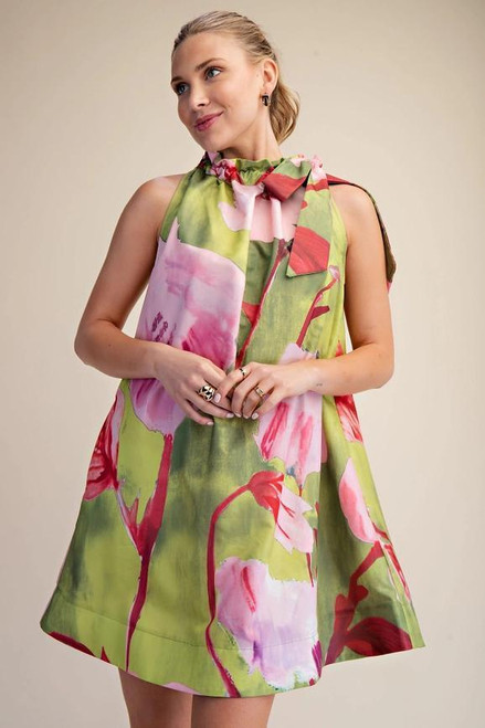 Blushing Garden Bow Neck Swing Dress
