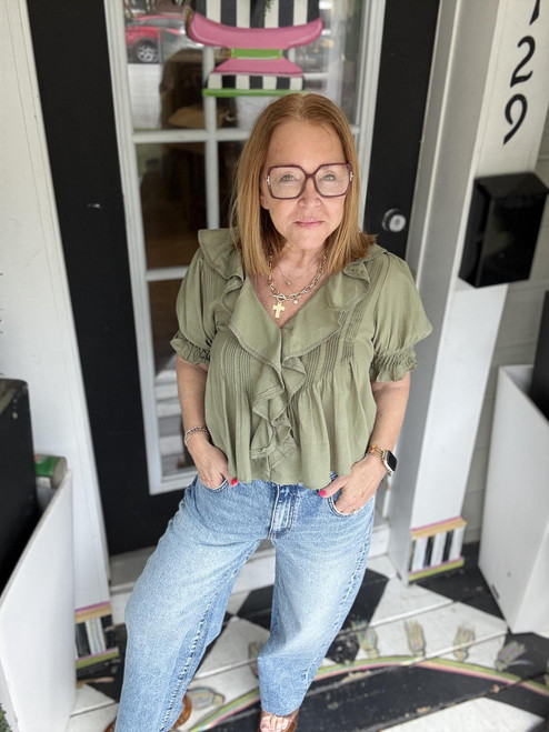 Olive Grove Ruffle Blouse
