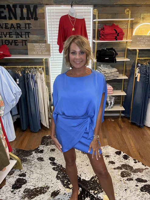 Blue Skies Satin Wrap Dress