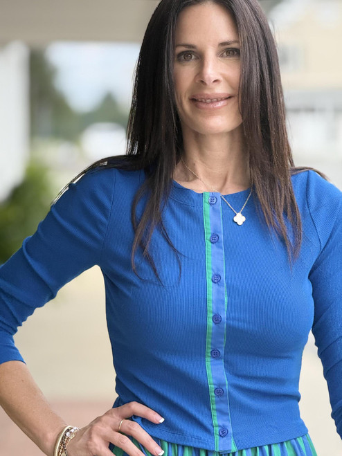 Santorini Contrast Trim Ribbed Top.