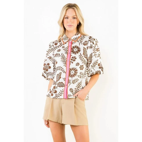 Carolina Bloom Contrast Trim Blouse