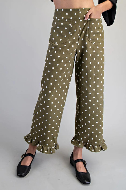 Dot Your I’s Ruffle Hem Pants