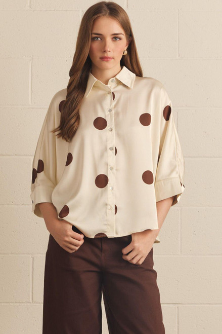 Mocha Dot Button Down