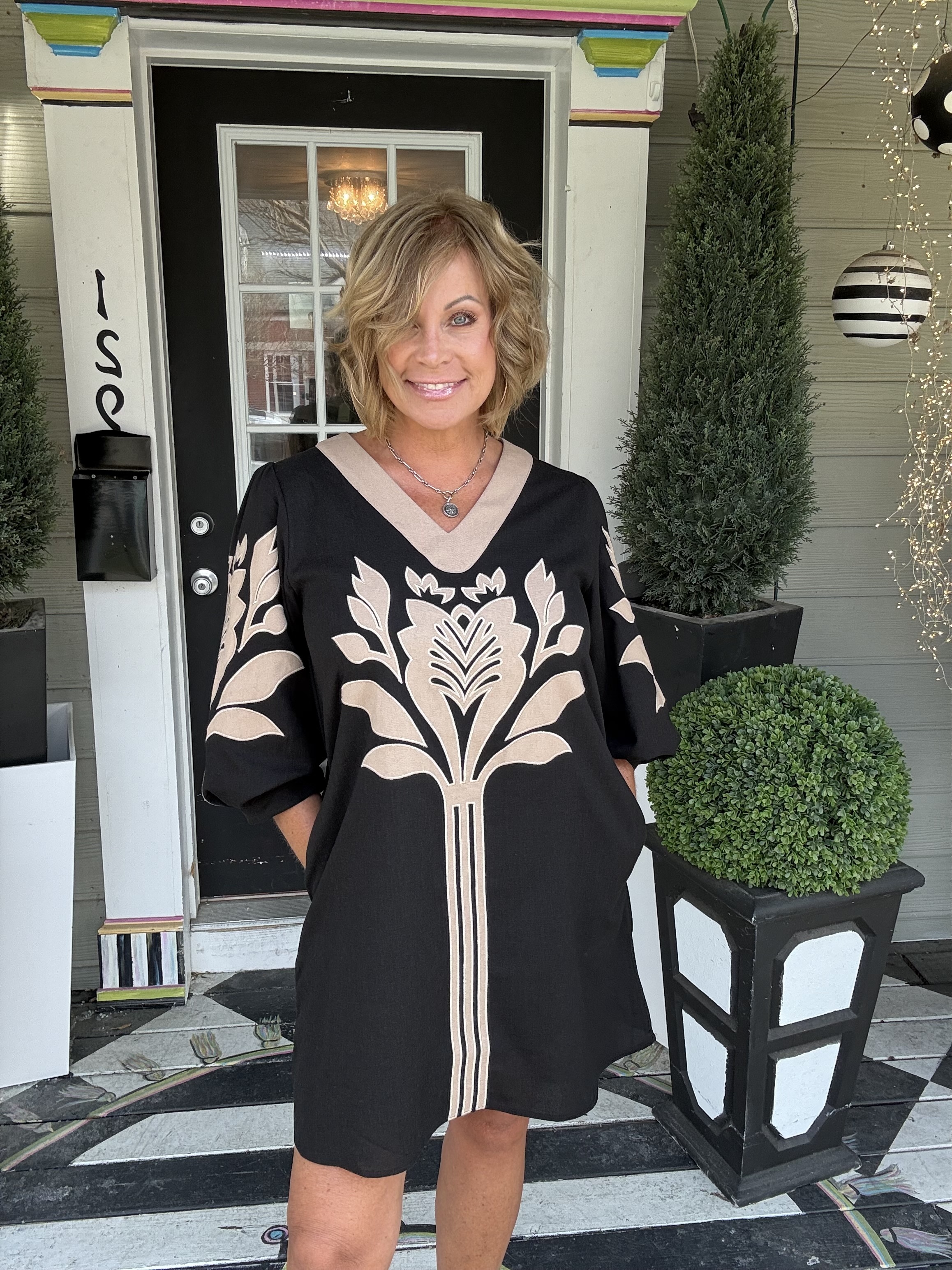 Woman's white and blue floral smocked two-piece set