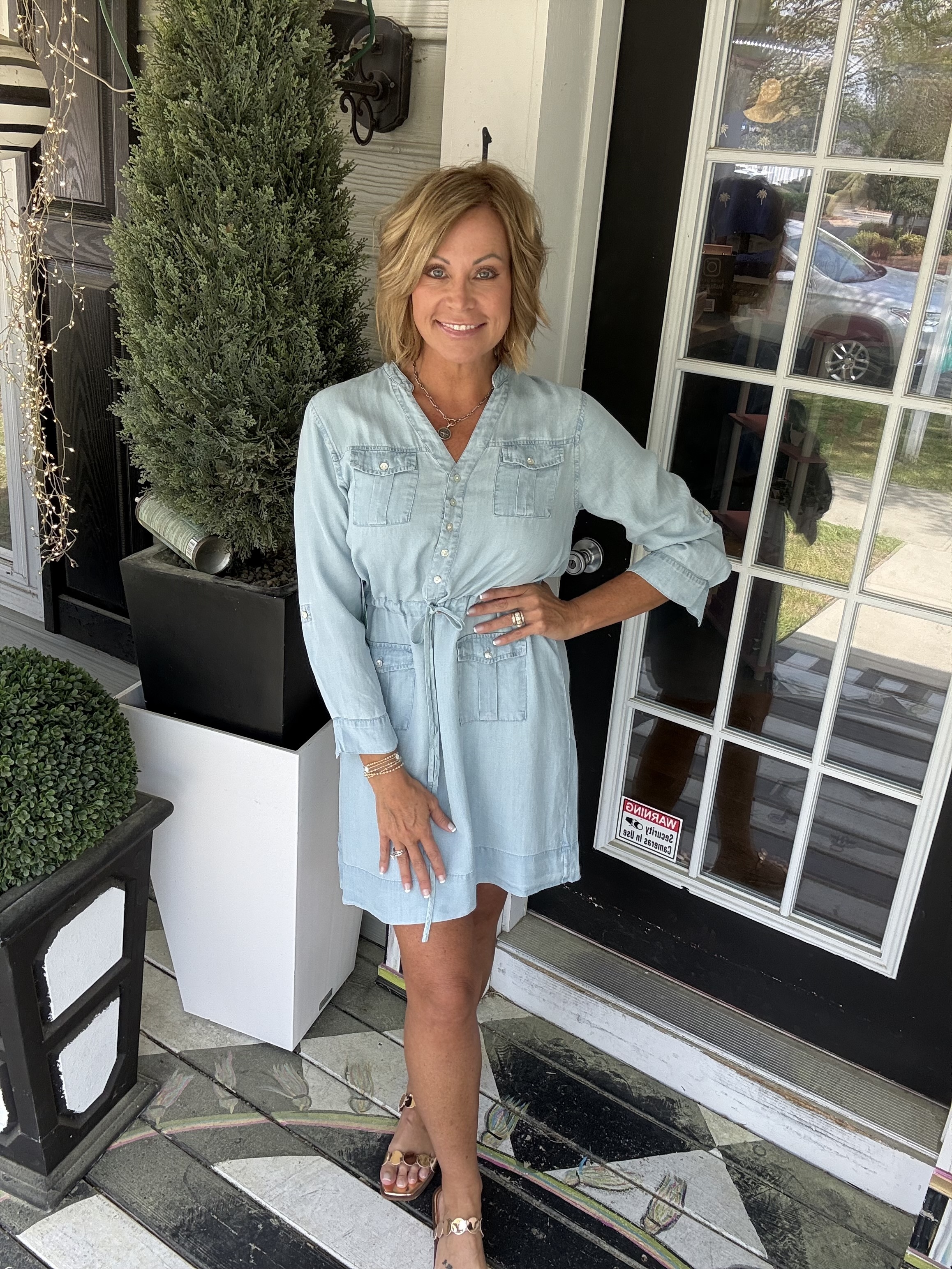 Woman's white and blue floral smocked two-piece set