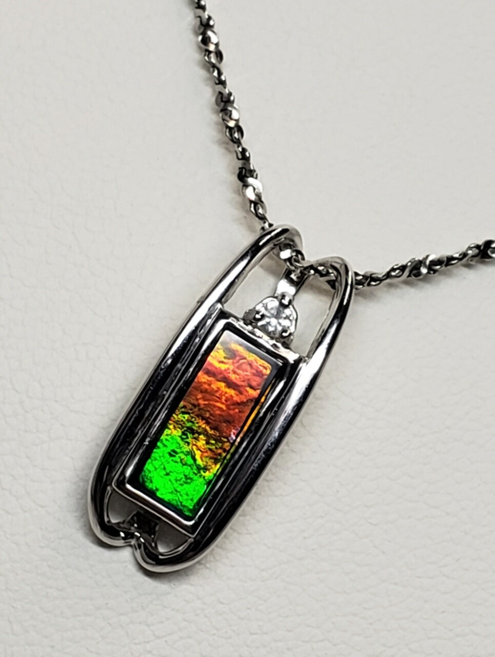 Rectangular Ammolite Sterling Silver Pendant featuring a 4 X 11 mm Triplet Gemst