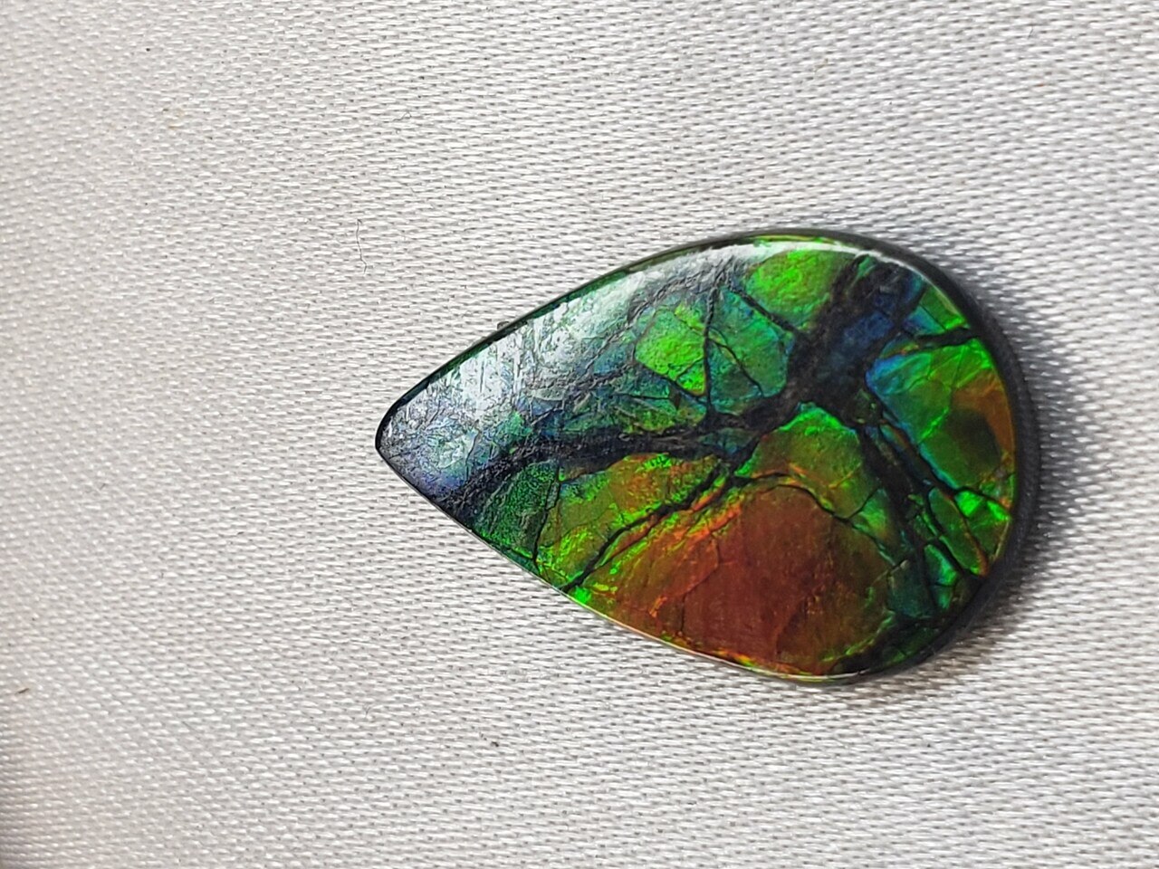 Free Form Tear Drop 19x12 Ammolite With Gold and Hints of Green and Vibrant Blue
