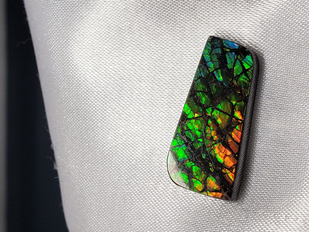 Free Form Rectangle 23x11 Ammolite With Green and a Hint of Yellow and Blue