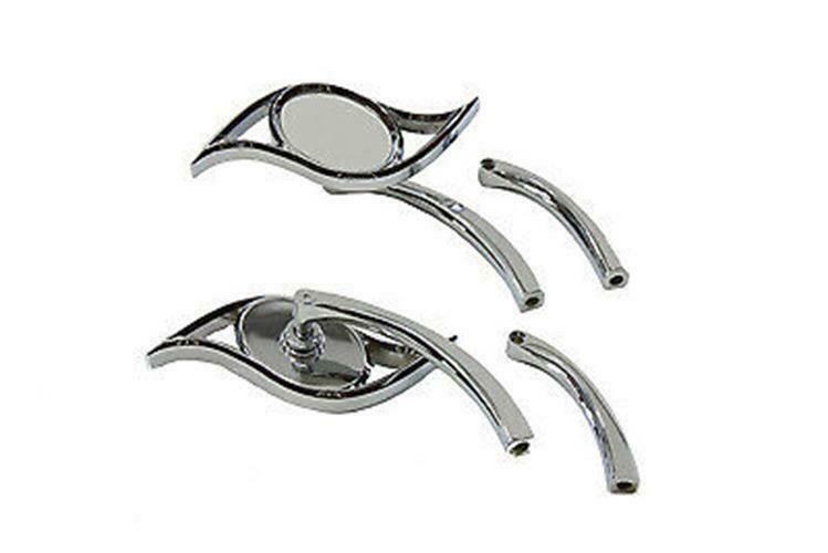 VILLAIN MIRROR SET WITH CURVED STEMS CHROME VTWIN 34-0768 FOR HARLEY AND METRIC