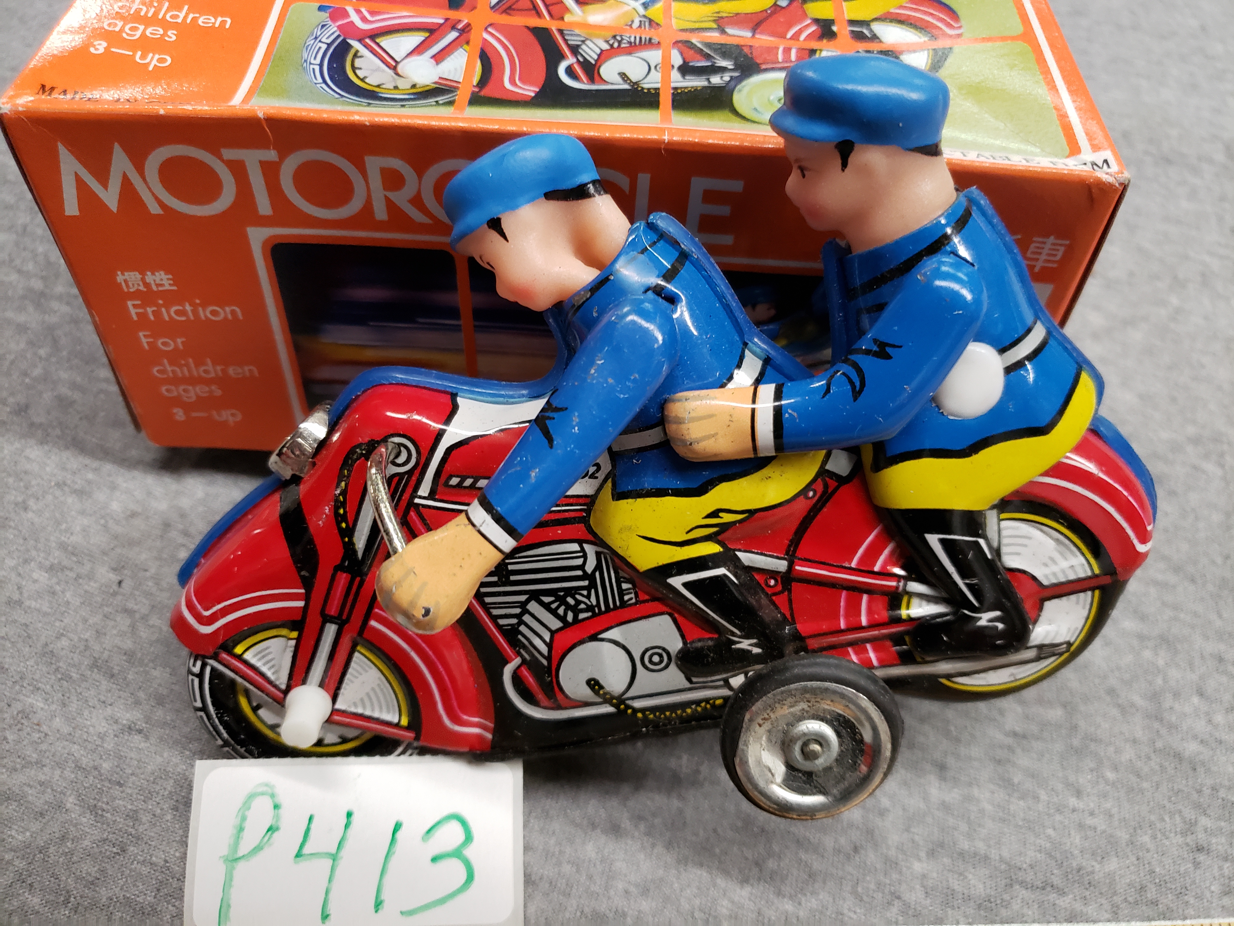 Vintage Repop Friction Powered Police Motorcycle Toy