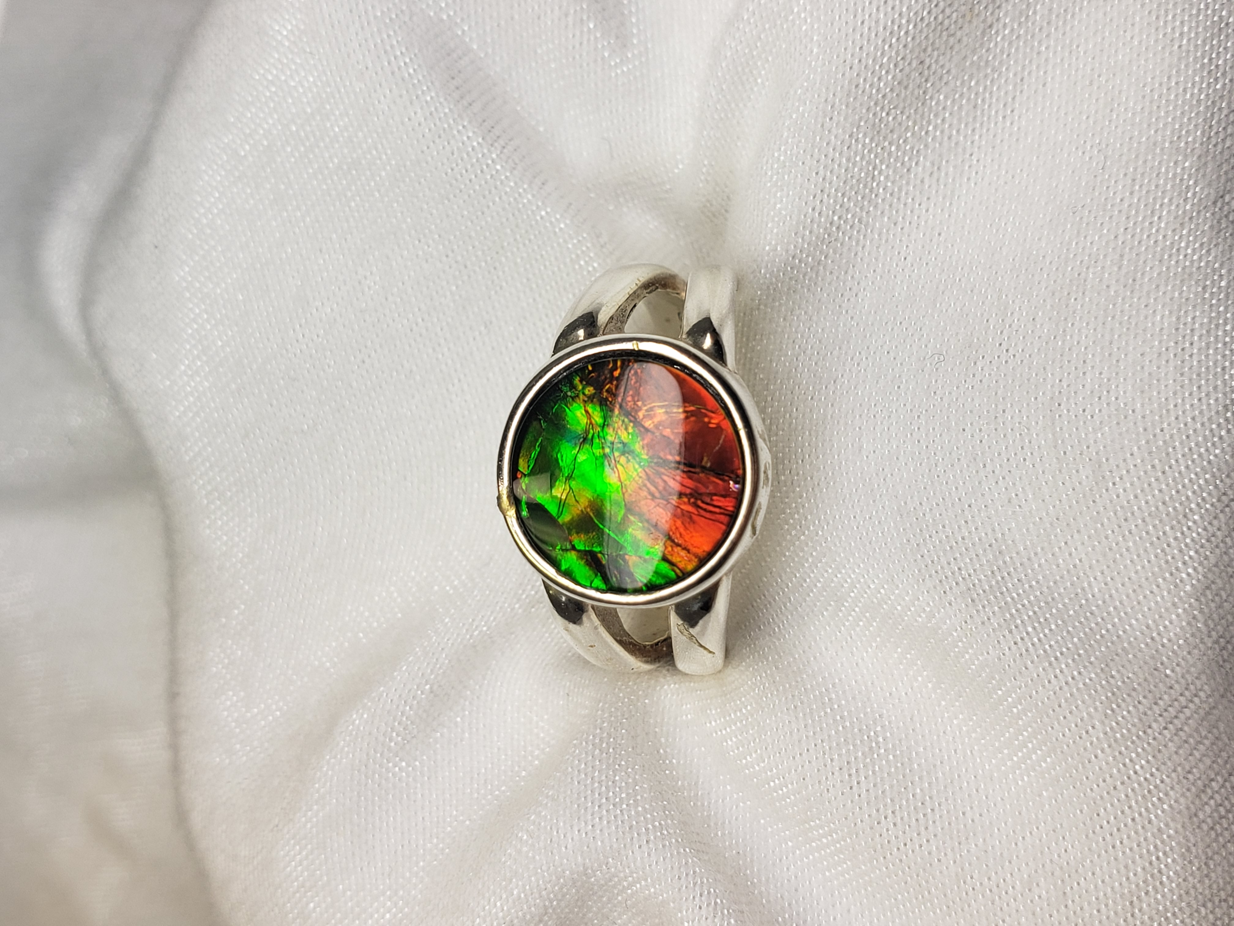 Sterling Silver Size 7 Round 2 Color Orange & Green Ring