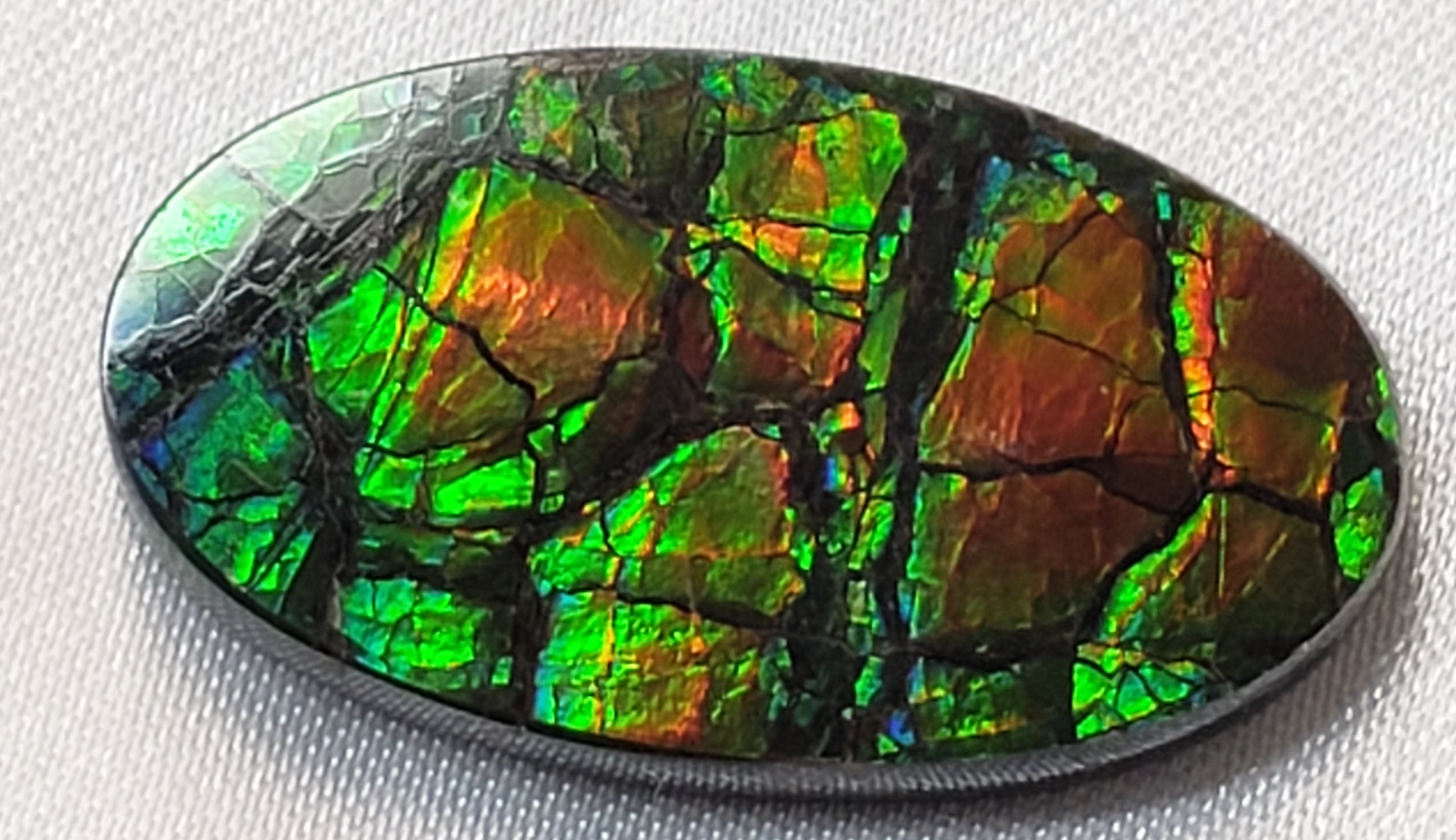 29x17 Ammolite Canada's Opal Oval Shape Triplet 2 Color Green & Gold Gem
