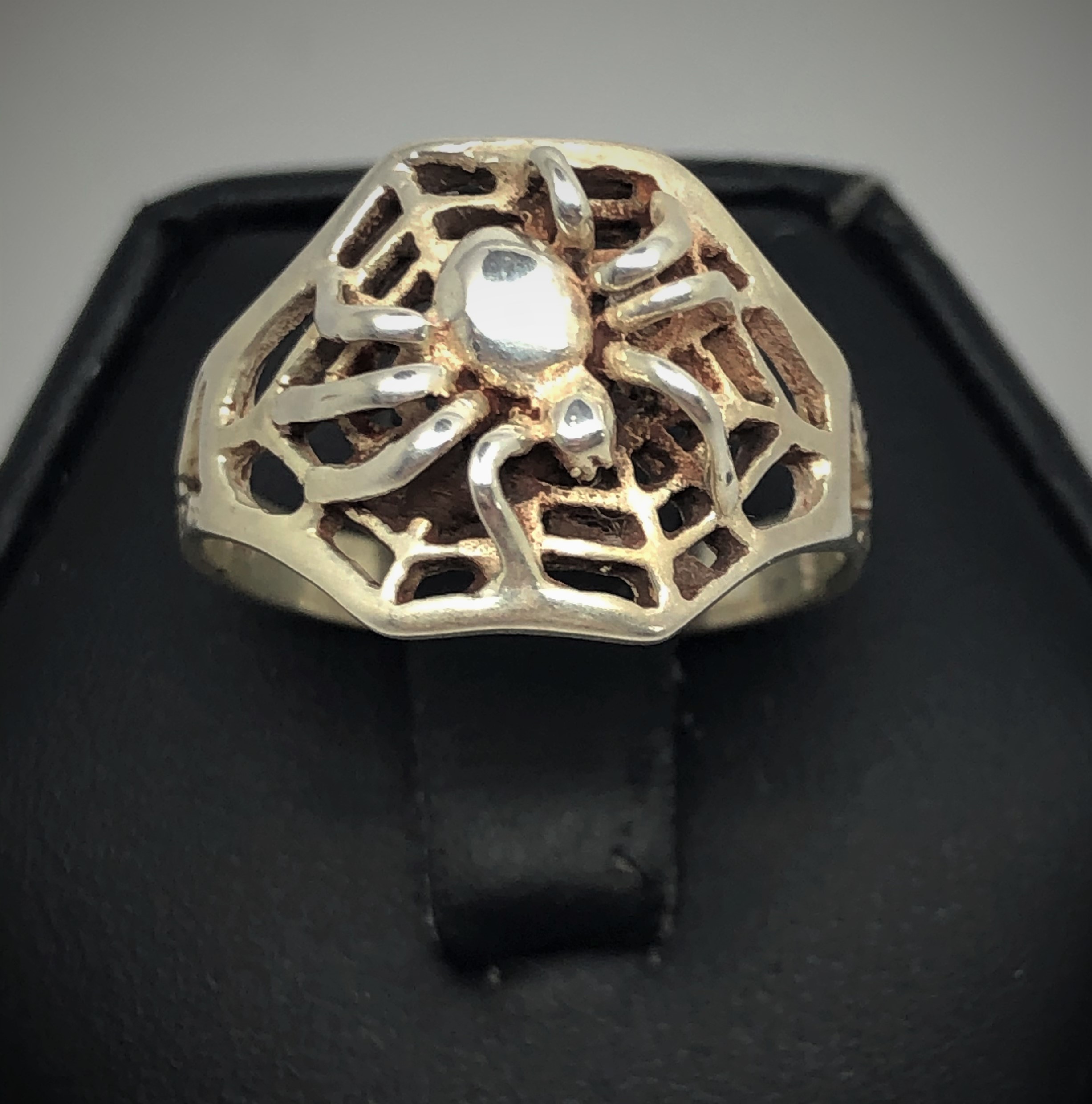 Ladies Sterling Silver Ring With Spider In Web. Size 7