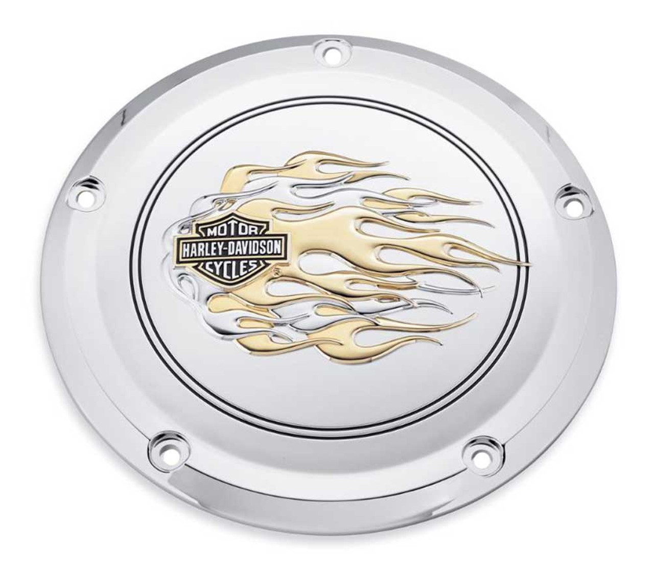 Genuine Harley Davidson Flames Derby Cover Gold/Chrome #25700474 