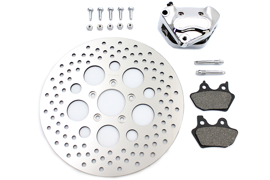 Chrome Front 4 Piston Left Side Caliper and Disc Kit for Harley Softail