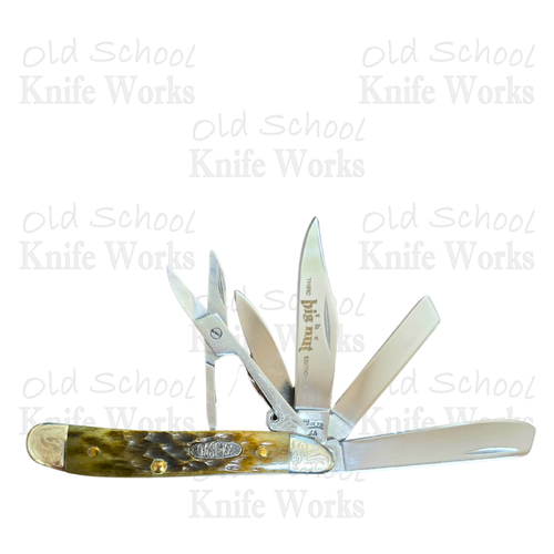 1997 Case Green Bone Big Nut Peanut 5 Blade Scrolled Bolsters