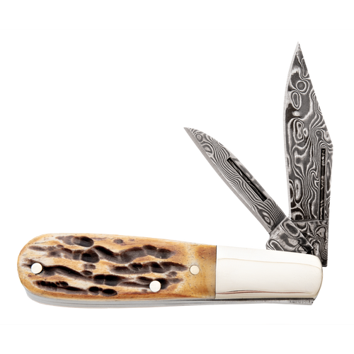 Bear & Son 5281D 1/2 3" Genuine India Stag Bone Damascus Baby Barlow