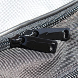 Large double zipper front accessory pocket.