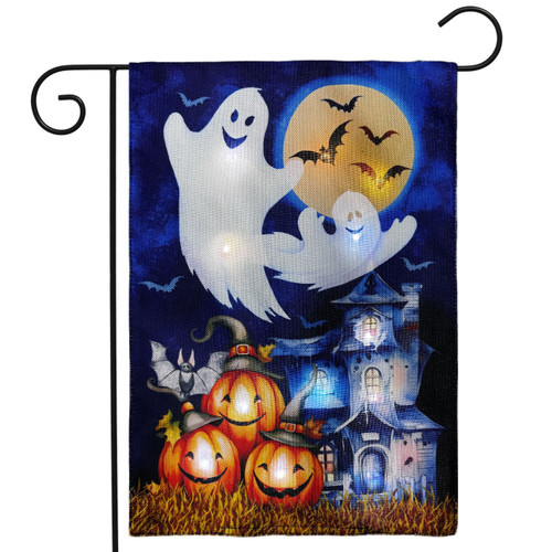 Halloween Haunting LED Burlap Garden Flag