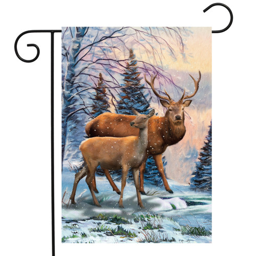 Winter Deer Scene Garden Flag