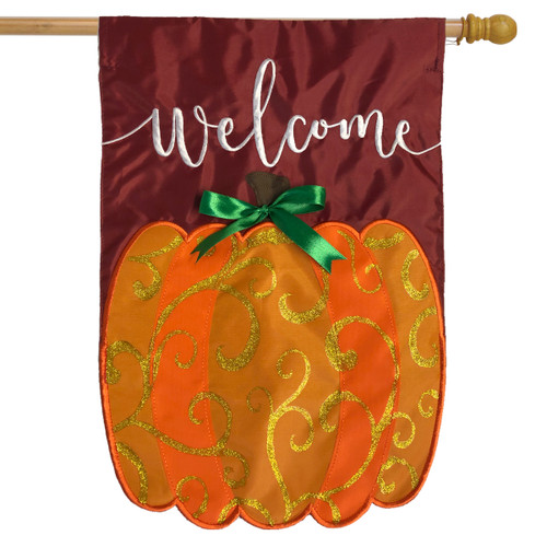 Welcome Pumpkin Applique House Flag