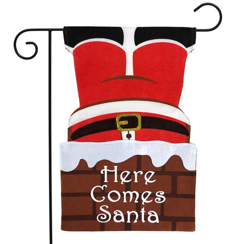 Here Comes Santa Burlap Garden Flag