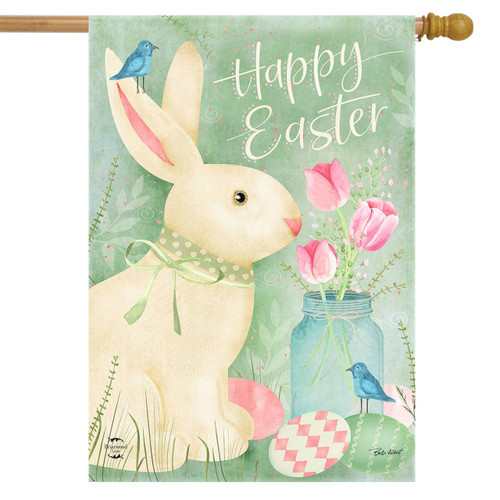 Easter Bunny and Tulips House Flag Easter Bunny and Tulips House Flag