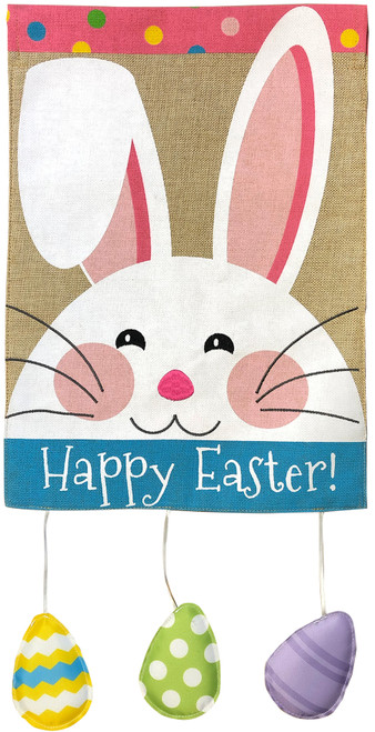 Happy Easter Bunny Burlap Garden Flag