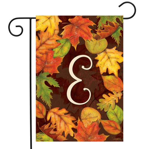 Fall Leaves Monogram Letter E Garden Flag