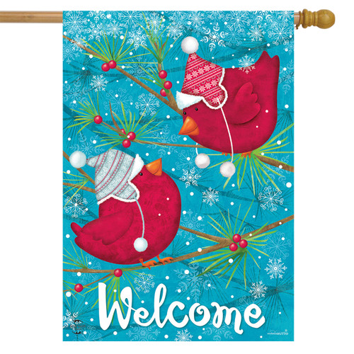 Portly Winter Birds House Flag