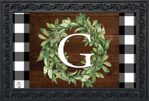 Wreath Monogram Letter G Doormat