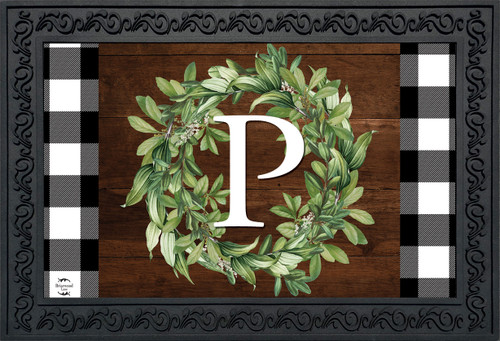 Wreath Monogram Letter P Doormat