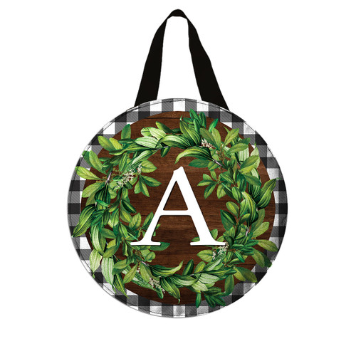 Wreath Monogram Letter A Door Hanger